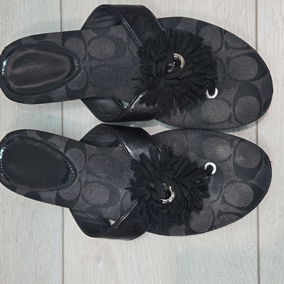 Coach Women's Suki Logo Signature Thong T Strap Slide Sandals Shoes Sz 7B - Picture 3 of 10